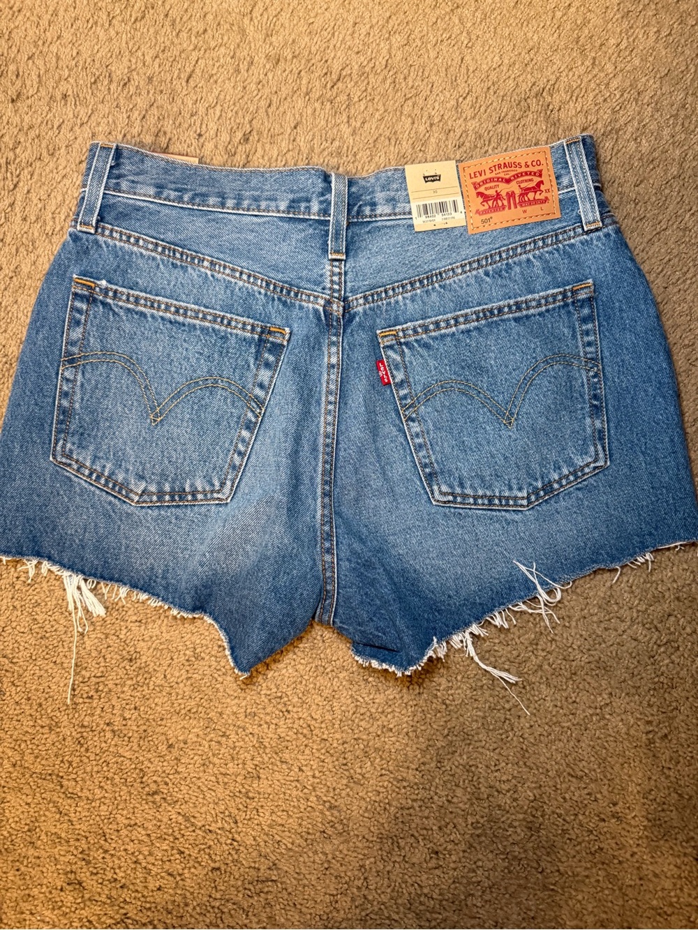 Levi's Blue Distressed High-Rise Jean Shorts - Picture 2 of 3